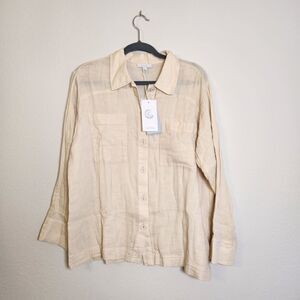 Johnny Was Calme Beige 100% Cotton Double Pocket Button-Front Shirt | Size S